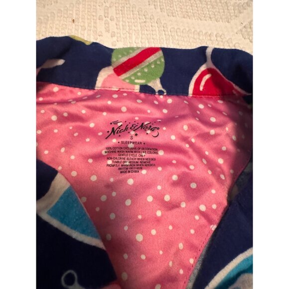 Nick And Nora Women's Holiday Cocktail Print Cotton Flannel Pajama Shirt - Picture 2 of 7